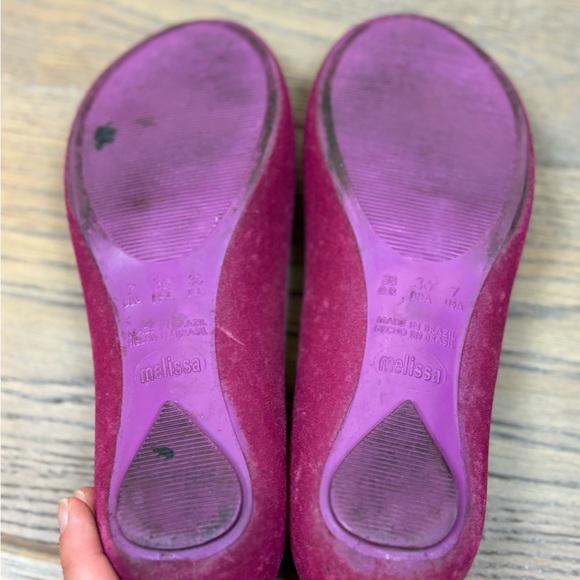 Melissa Fuchsia Velvet Peep Toe Ballet Flats Euro 38, US 7 - Picture 8 of 8
